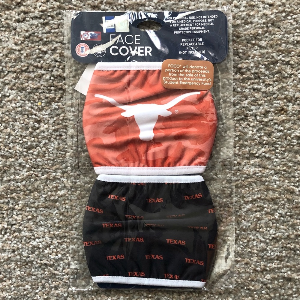 NWT Unisex Collegiate UT Austin Longhorns FOCO 2-pack Face Coverings